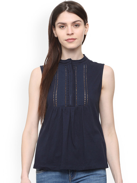 

Allen Solly Woman Navy Blue Linen Solid Top
