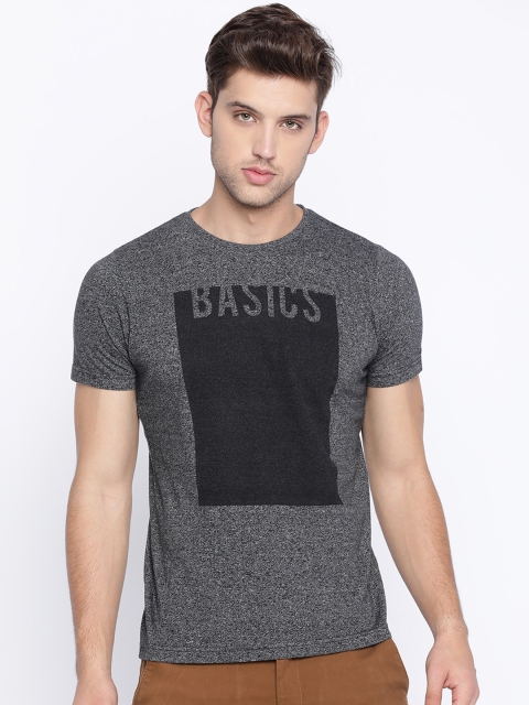 

Basics Men Charcoal Grey Printed Slim Fit Round Neck T-shirt