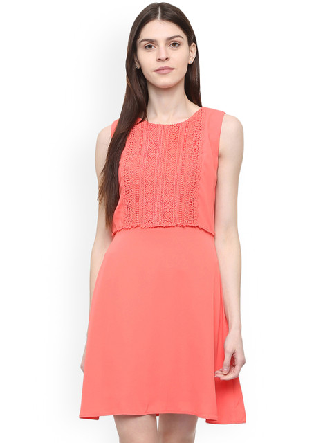 

Allen Solly Woman Peach-Coloured Solid Fit and Flare Dress