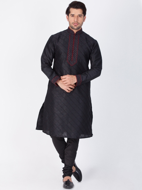 

VASTRAMAY Men Black Checked Straight Kurta