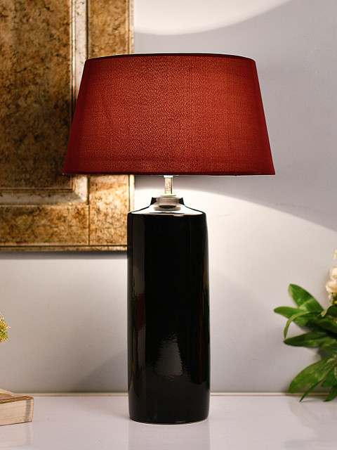 

Homesake Black & Red Colourblocked Handcrafted Table Lamp with Shade