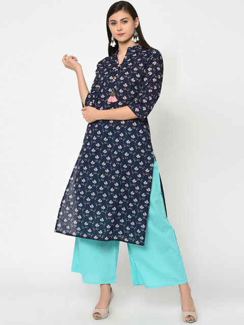 

ZIYAA Women Navy Blue Printed Straight Kurta