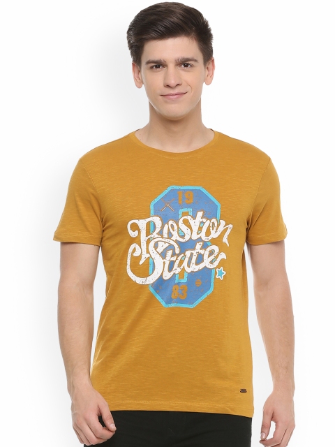 

People Men Mustard Yellow Printed Round Neck T-shirt