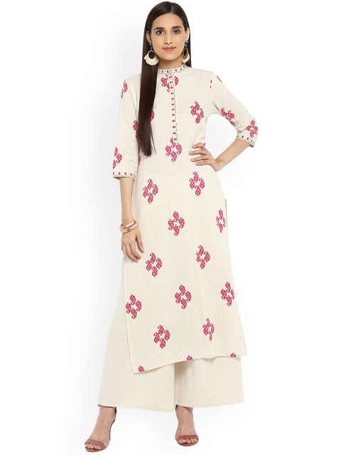 

ZIYAA Women White Printed Kurta with Palazzos