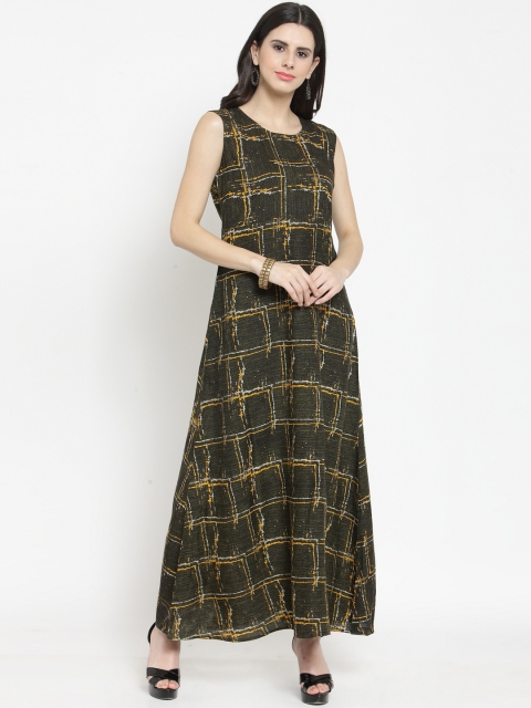 

Indibelle Women Olive Green Printed Maxi Dress