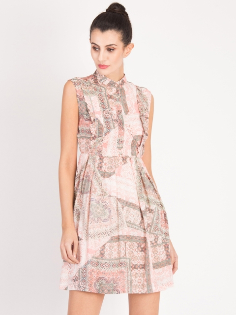 

Magzayra Women Peach-Coloured Printed A-Line Dress