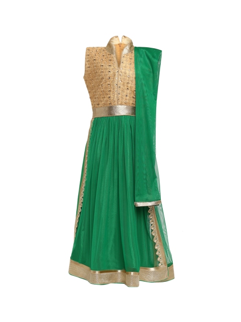 

Aarika Girls Green & Self Design Kurta with Palazzos & Dupatta