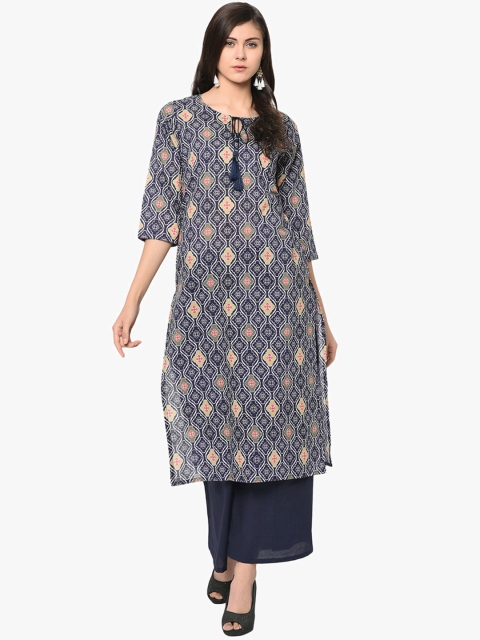 

ZIYAA Women Navy Blue Printed Kurta with Palazzos