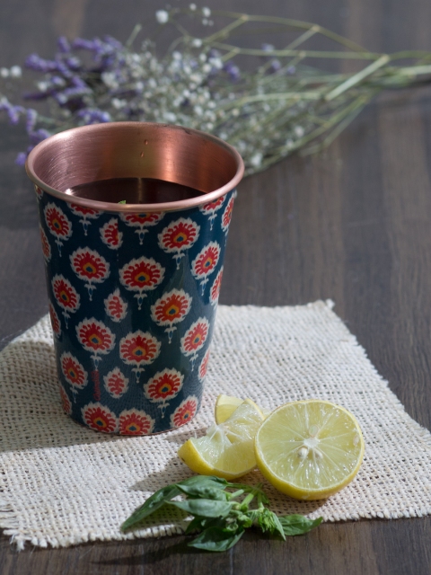 

Chumbak Teal Blue Printed Coppper Glass