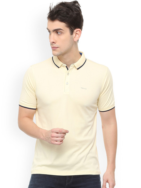

Van Heusen Men Beige Solid Polo Collar Pure Cotton T-shirt