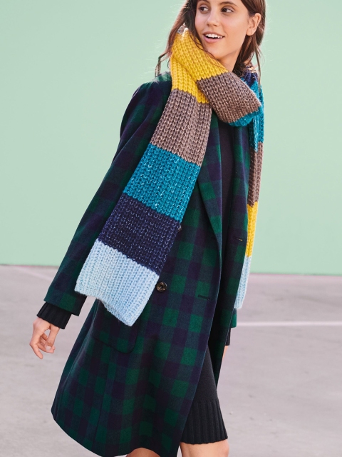 

next Women Navy Blue & Green Checked Overcoat