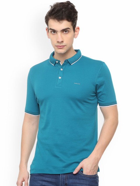 

Van Heusen Men Blue Solid Polo Collar Pure Cotton T-shirt