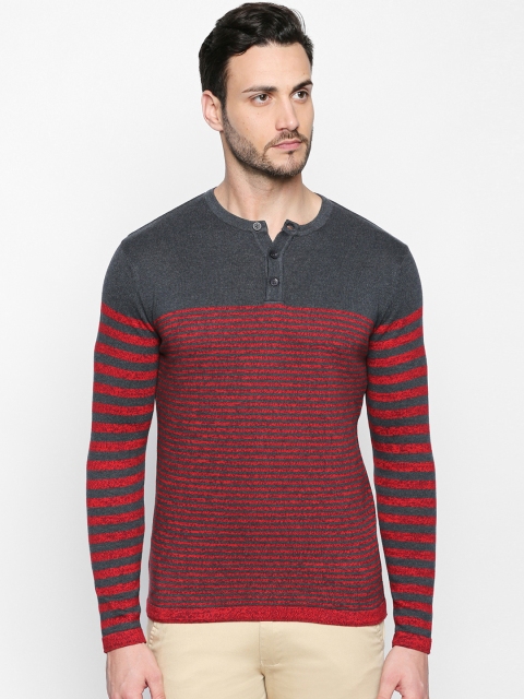 

Urban Ranger by pantaloons Men Red & Grey Striped Pullover