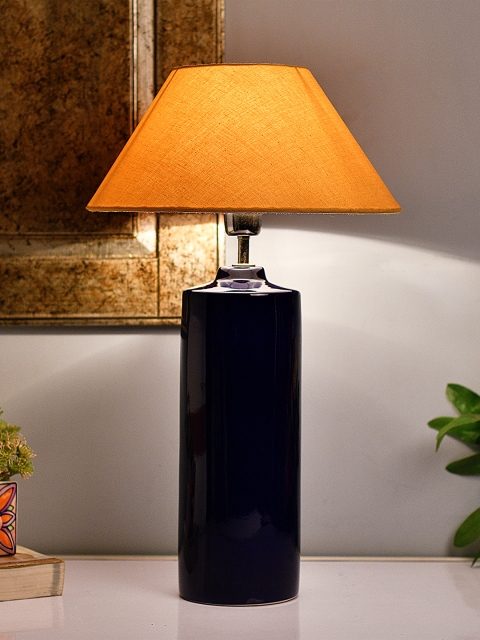 

Homesake Blue & Gold-Toned Colourblocked Handcrafted Table Lamp with Shade