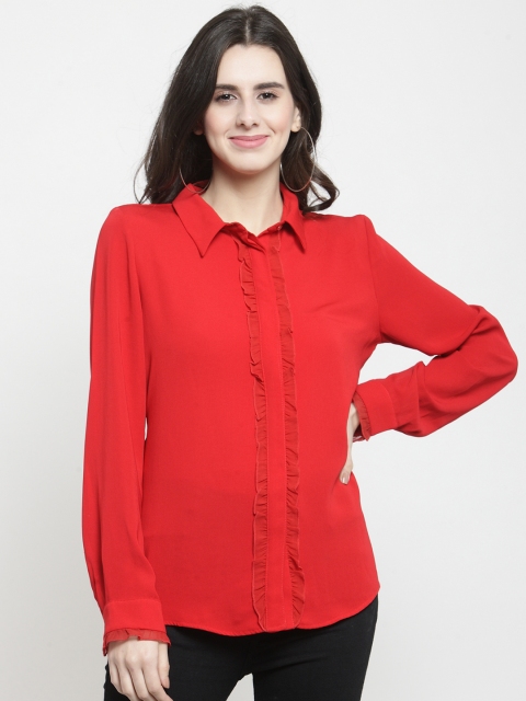 

Purple State Women Red Regular Fit Solid Casual Shirt