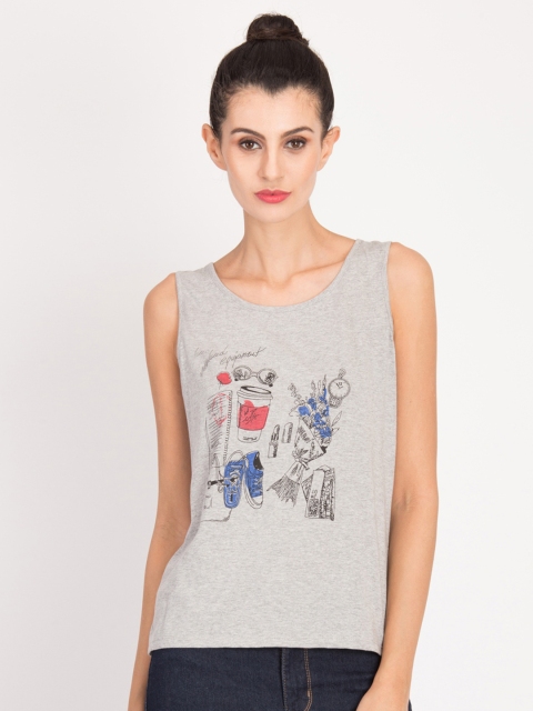 

Magzayra Women Grey Printed Round Neck T-shirt