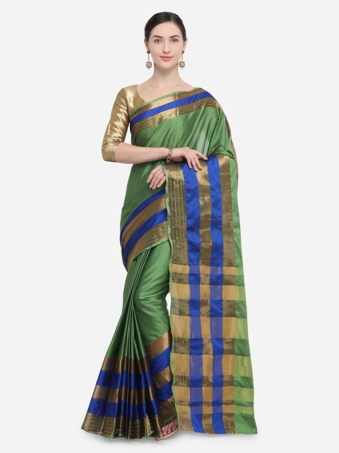 

Satrani Green & Blue Solid Maheshwari Saree