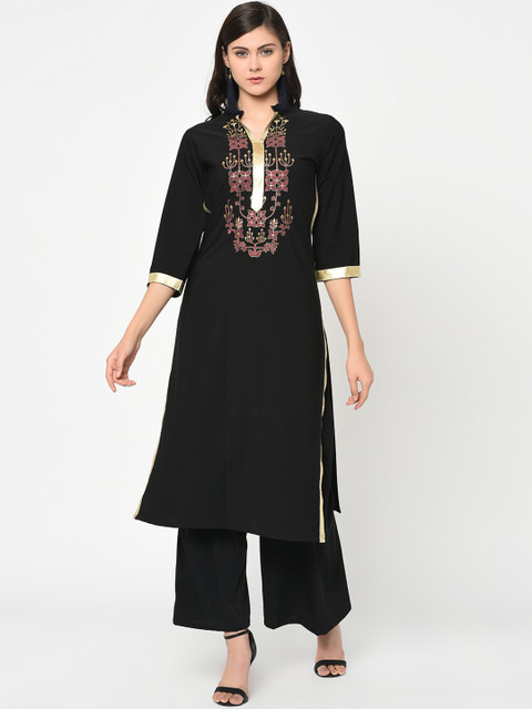 

ZIYAA Women Black Solid Straight Kurta