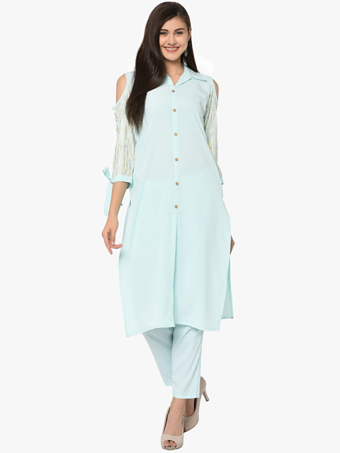 

ZIYAA Women Blue Solid Kurta with Trousers