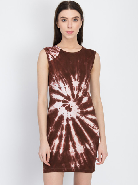 

LA LOFT Women Brown & White Printed Sheath Dress