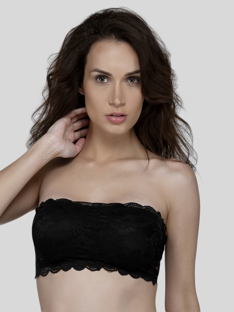 

Laceandme Black Lace Non-Wired Lightly Padded Bandeau Bra