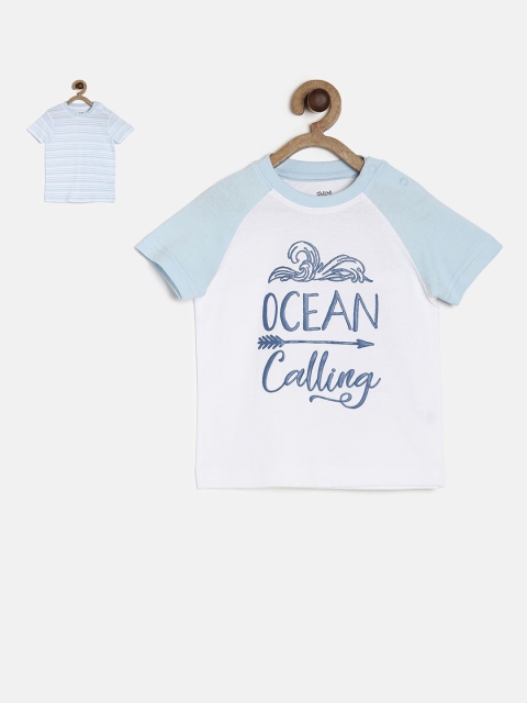 

MINI KLUB Boys Pack of 2 Printed Round Neck Pure Cotton T-shirt, Blue