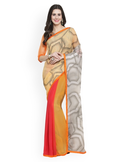 

Shaily Orange Printed Pure Georgette Saree