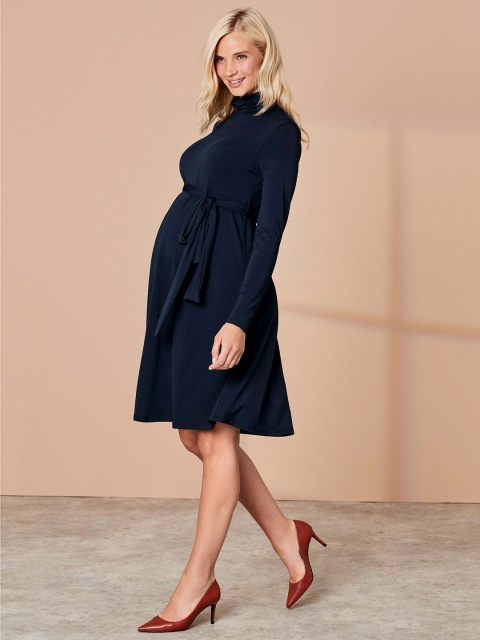 

next Women Navy Blue Solid A-Line Maternity Dress