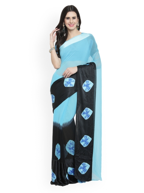 

Shaily Turquoise Blue & Black Satin Printed Saree