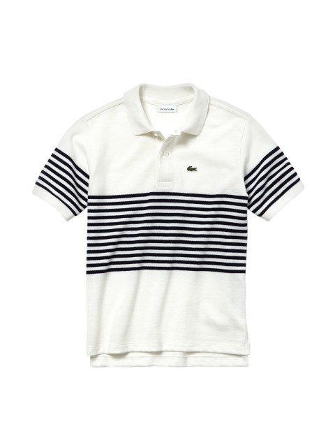 

Lacoste Boys White & Navy Striped Polo Collar T-shirt