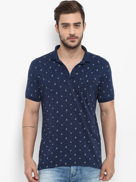 

Mufti Men Navy Blue Printed Polo Collar T-shirt