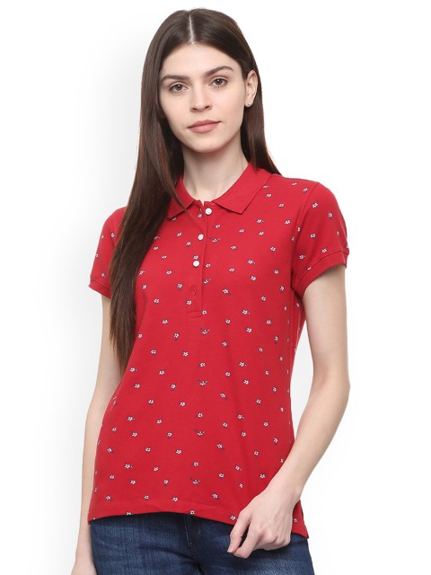

Allen Solly Woman Red Printed Polo Collar T-shirt