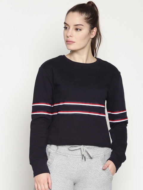 

Soul Space Women Navy Blue Striped Sweatshirt
