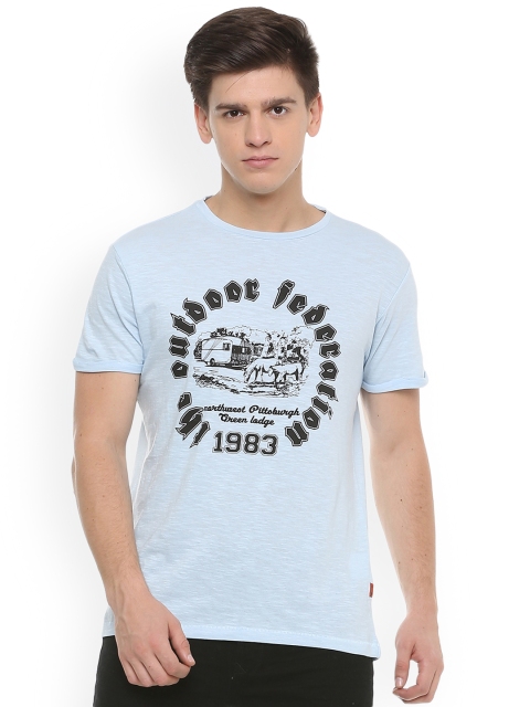 

People Men Blue Printed T-shirt