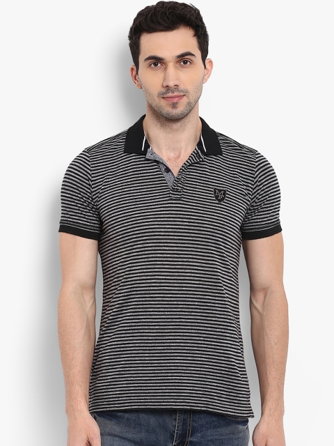 

Mufti Men Black & Grey Striped Polo Collar T-shirt