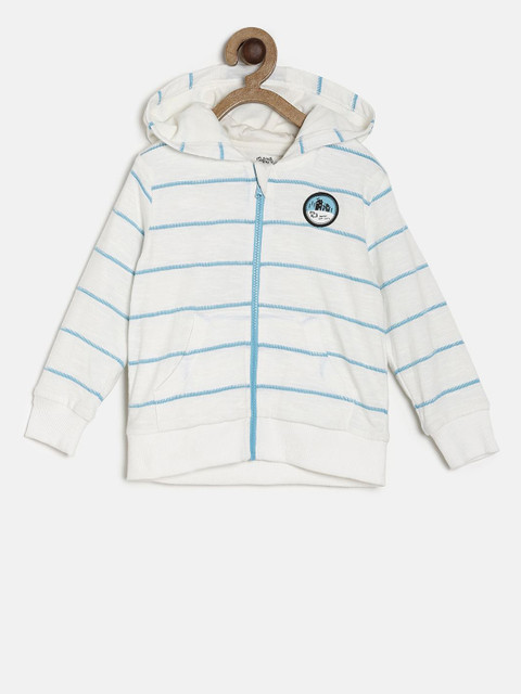 

MINI KLUB Boys Off-White & Blue Striped Hooded Sweatshirt
