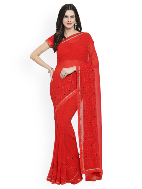 

Shaily Red Embroidered Pure Georgette Saree