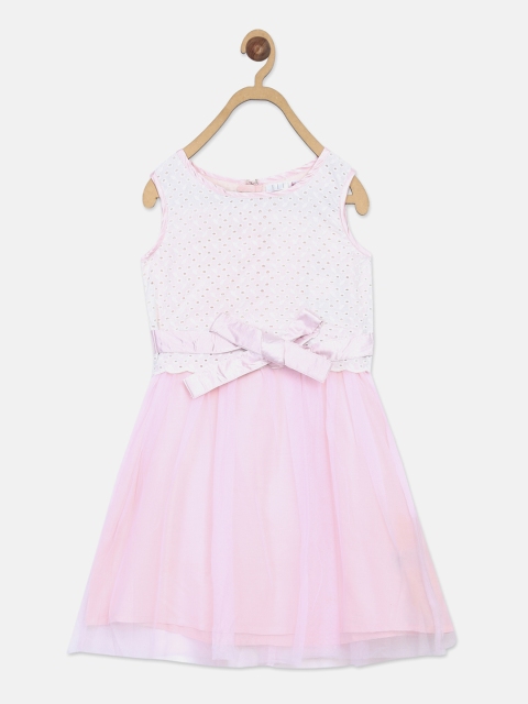 

ELLE Girls Pink Self Design A-Line Dress