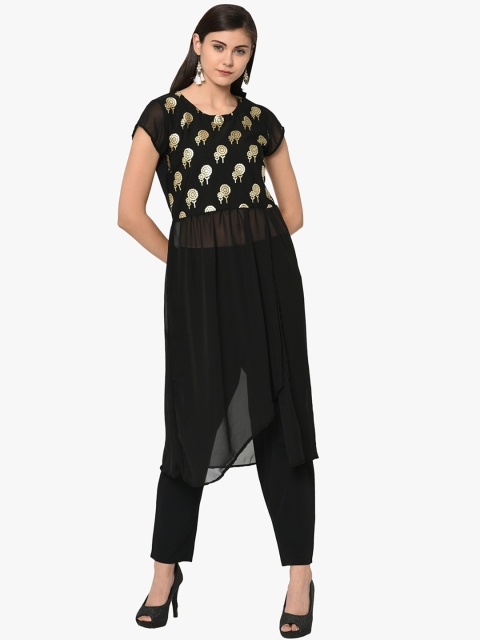 

ZIYAA Women Black Printed Kurta with Trousers