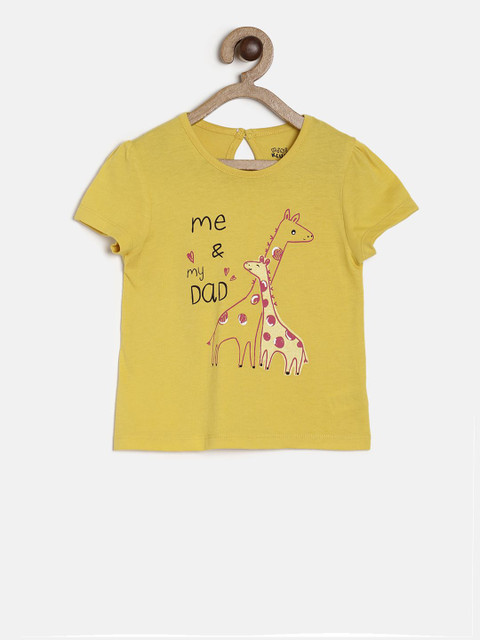 

MINI KLUB Girls Yellow Printed Pure Cotton Top