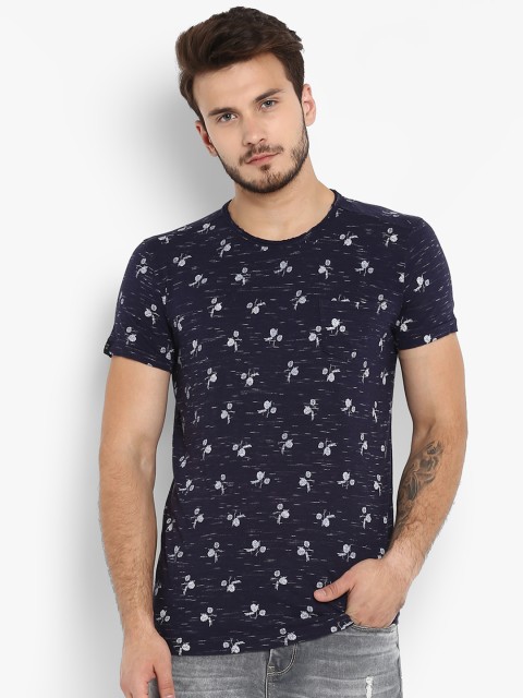 

Mufti Men Navy Blue Printed Round Neck T-shirt