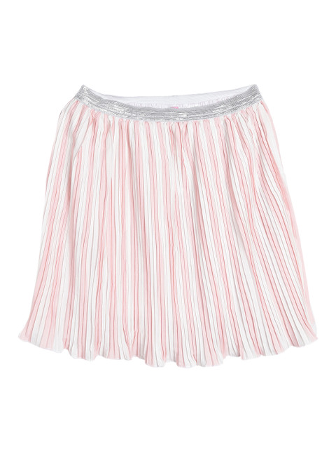 

612 league Girls White & Pink Striped Flared Skirt