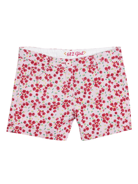 

612 league Girls Pink Printed Regular Fit Regular Shorts