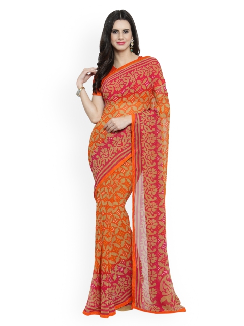 

Shaily Orange & Pink Pure Georgette Printed Saree