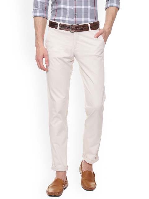 

Louis Philippe Men Cream-Coloured Slim Fit Solid Chinos