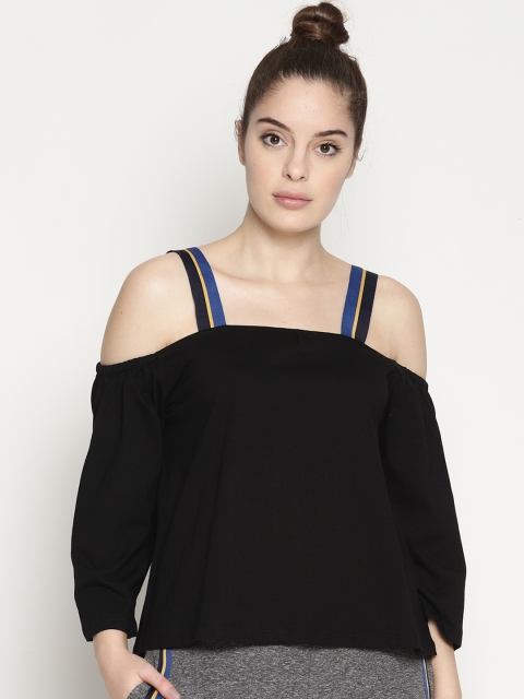 

Soul Space Women Black Solid Boxy Pure Cotton Top