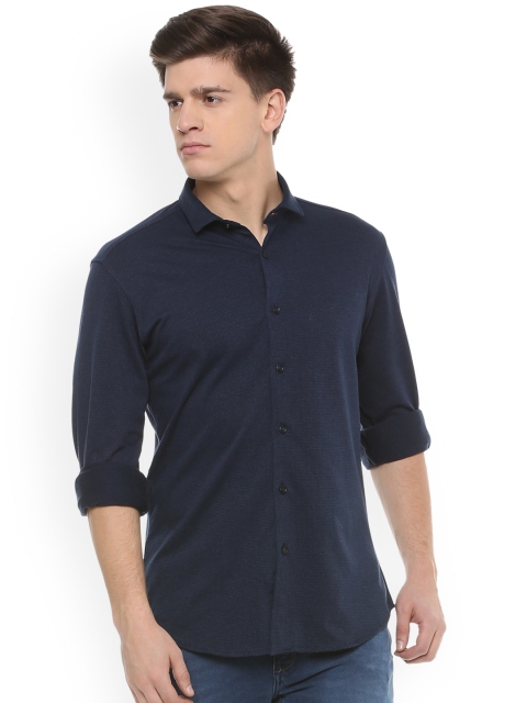

V Dot Men Navy Blue Slim Fit Self Design Casual Shirt