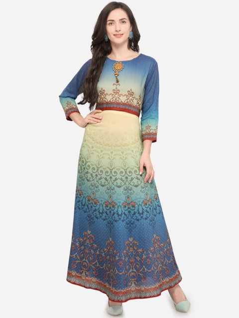 

Stylee LIFESTYLE Women Blue & Beige Printed Anarkali Kurta Dress