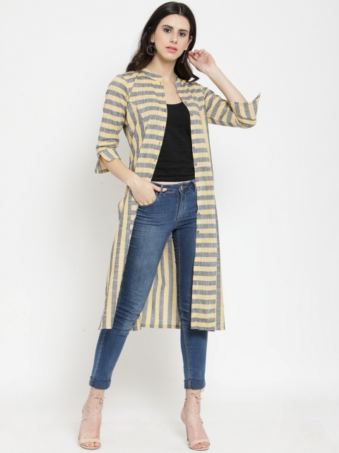 

Indibelle Yellow & Grey Striped Longline Open Front Shrug