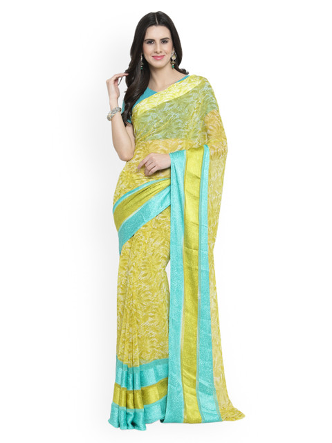 

Shaily Yellow Printed Satin Saree